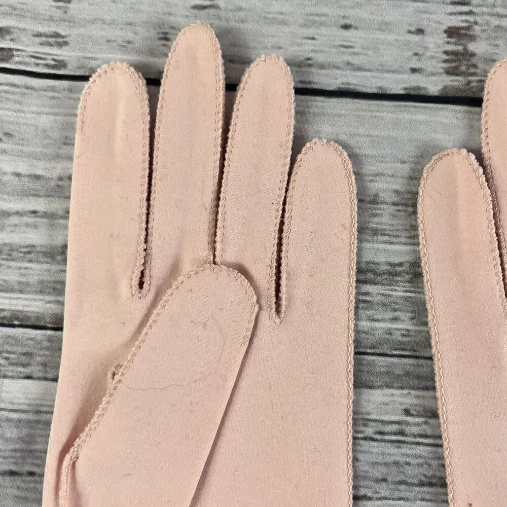 Vintage Crescendoe Pink Fabric Bridgerton Hand Gloves size 7 Stretch Tea Party